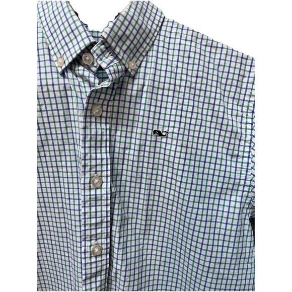 Vineyard Vines Whale Shirt Button Down Plaid Long Sleeve Boy's Sz 12 Classic - Picture 1 of 5